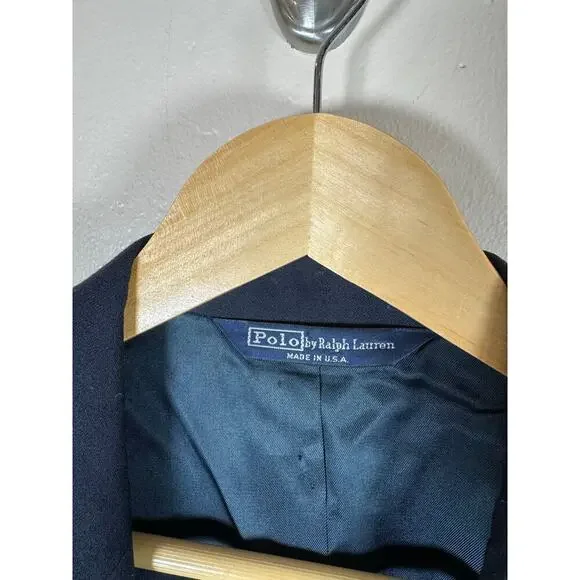 Polo Ralph Lauren Made in USA 100% Worsted Wool Navy Blazer Gold Buttons VTG 20